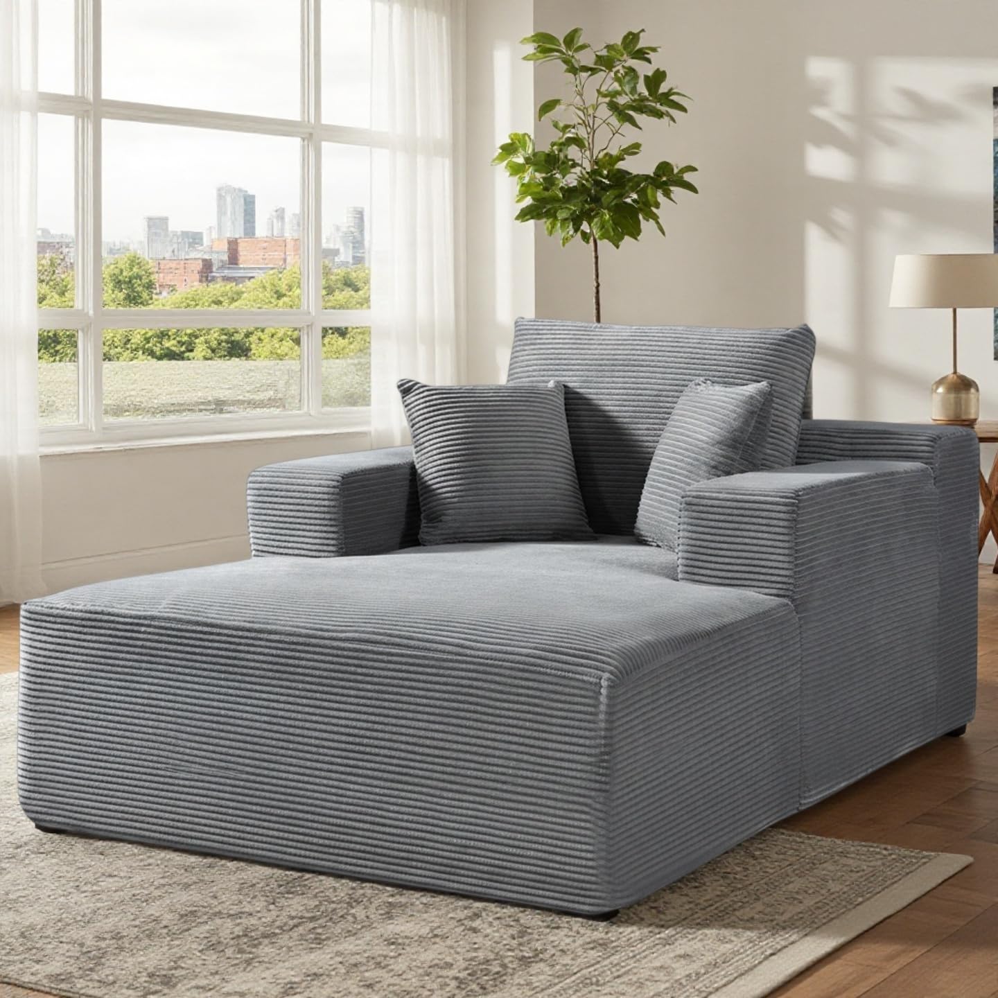 Trygoal 67 inch Oversized Lounge Chair, Boneless Living Room Chairs Indoor with Wide Armrest & Throw Pillows, Cloud Sofa Bed Couch for Small Spaces & Apartment, No Assembly Required, Deep Gray