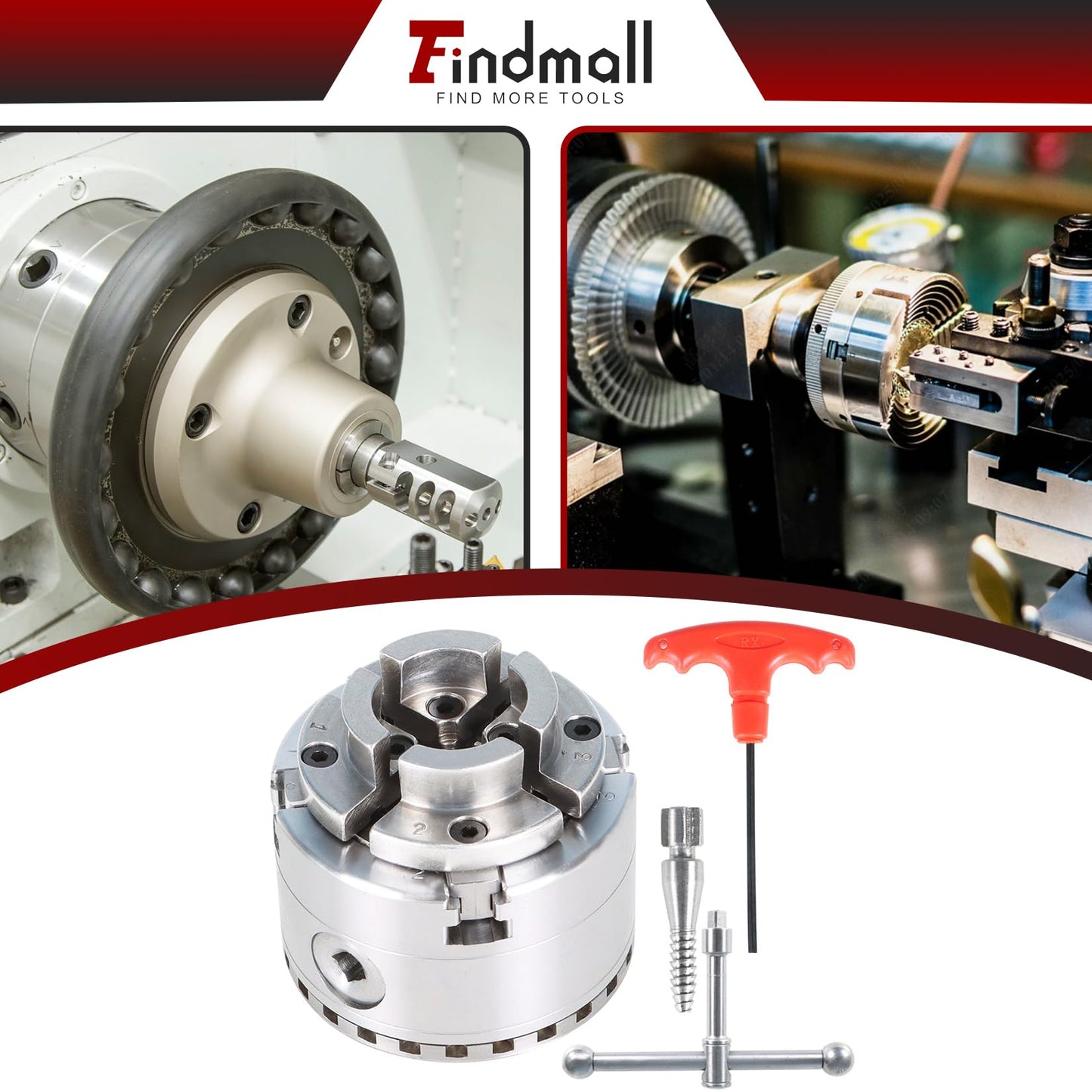 Findmall 2-3/4 Inch 4 Jaw Self-Centering Keyed Lathe Chuck Set Wood Lathe Chuck with 1-Inch x 8TPI Thread