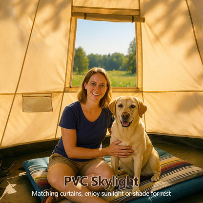 Bell Yurt Tent, Waterproof Luxury 4 Season Hot Tent with Stove Jack/Air Conditioner Vents/2 Skylight for Family Outdoor Camping Oxford Glamping Tents for All Year Living (4M- 173 sq. ft yurt)