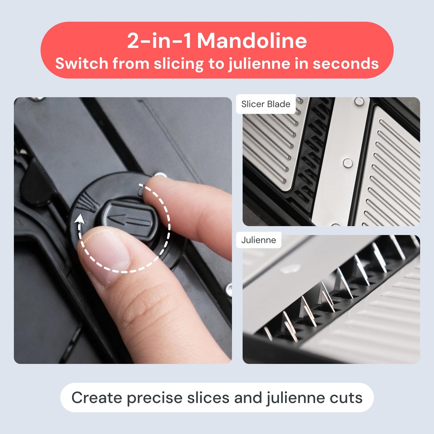 Fullstar 2 in 1 Stainless Steel Mandoline - Adjustable Thickness (1-4mm) - Vegetable Slicer with Julienne Blade for Potatoes, Fruits, Vegetables and Cheese, Food Prep Cutter for Easy Meal Prep