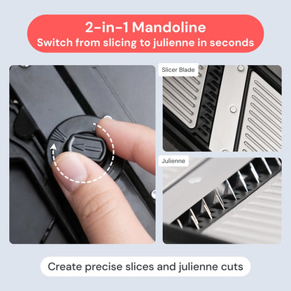 Fullstar 2 in 1 Stainless Steel Mandoline - Adjustable Thickness (1-4mm) - Vegetable Slicer with Julienne Blade for Potatoes, Fruits, Vegetables and Cheese, Food Prep Cutter for Easy Meal Prep