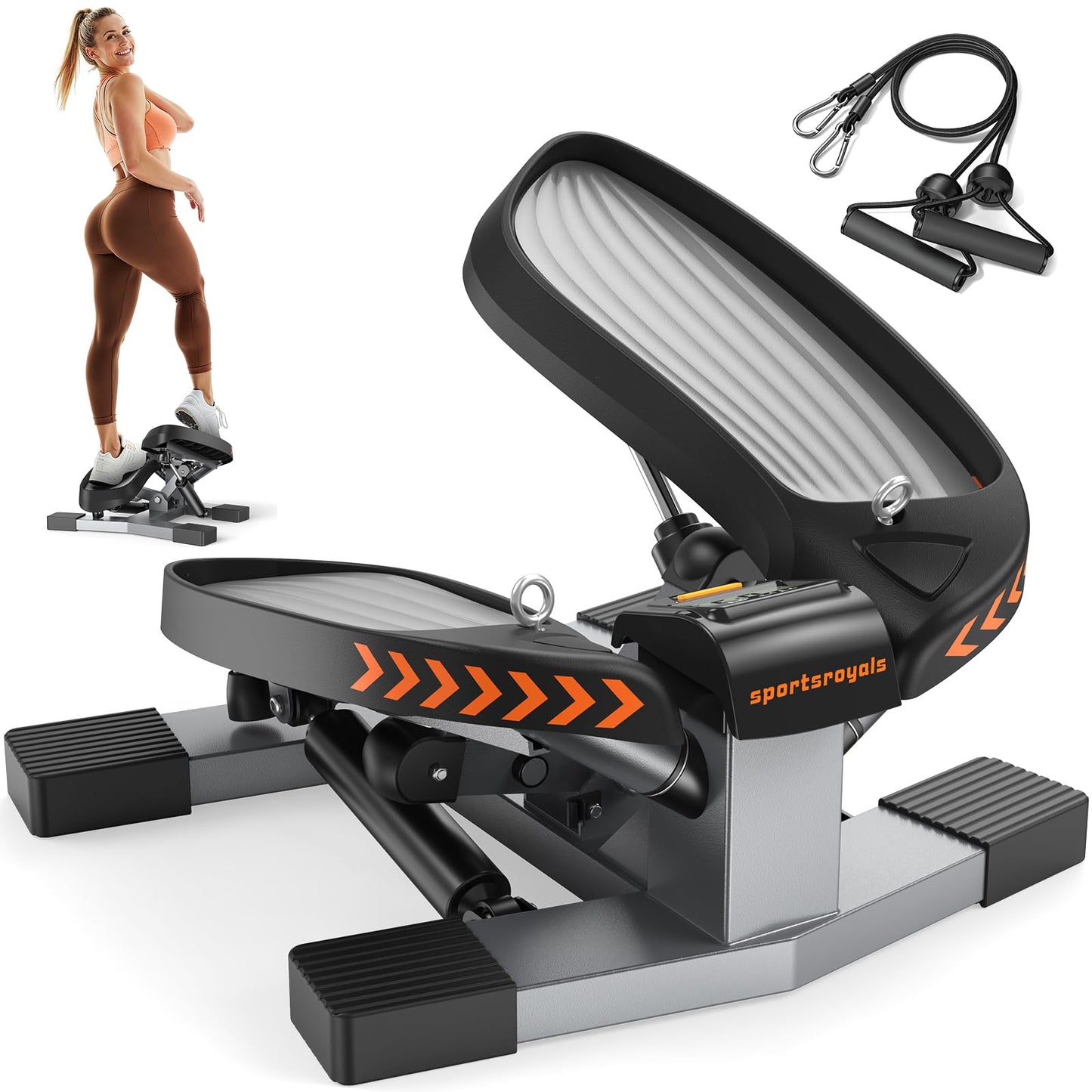 Sportsroyals Twist Stepper,Steppers for Exercise at Home,Stair Stepper with Resistance Bands for Full Body Workout, 400lbs Weight Capacity