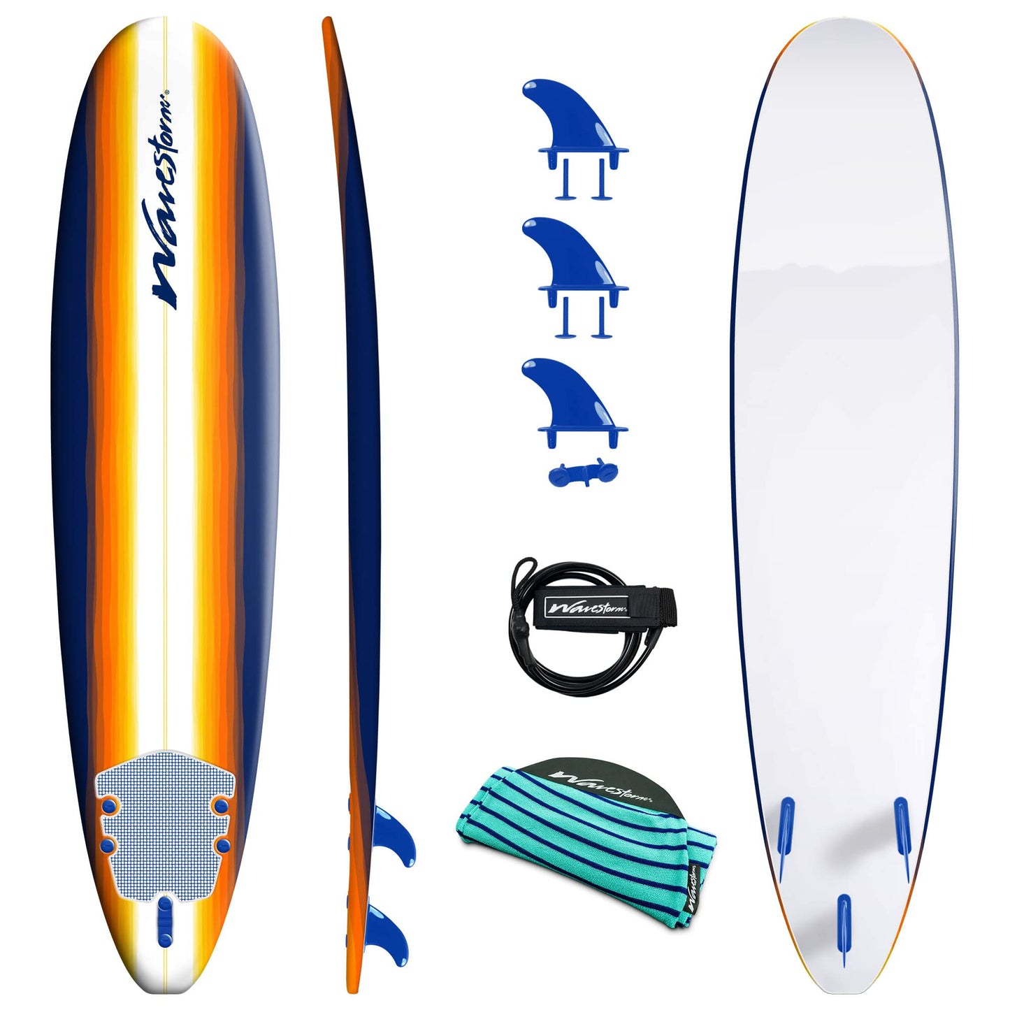 Wave Storm 8ft Surfboard // Foam Wax Free Soft Top Longboard for Adults and Kids of All Levels of Surfing,Mix,AZ22-WSSF800-B
