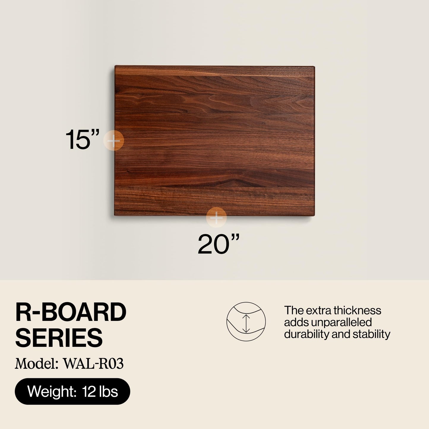 John Boos R-Board Series Rectangular Wooden Walnut Cutting Board 20”x15” – 1.5” Thick, 12-lb Reversible Butcher Block with Edge-Grain & Finger Grips – Made in the USA