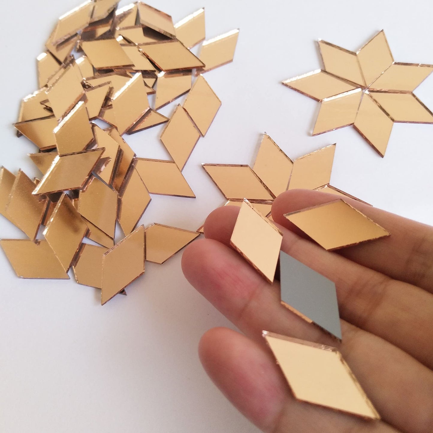 Mirror Mosaic Tiles, 200PCS Diamond Shaped Tiles, Mosaic Supplies, Craft Supplies, Mosaic Part Real Glass Mirrors (Rose Gold Mirror, 1/2x1inch)