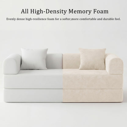 HouseMila 59" Boneless Couch,4-in-1 Futon Sofa Bed Modular Loveseat Sleeper Folding Compressed Couch with Pillows,No Assembly Required Convertible Sofa Bed for Living Room Bedroom Guest Room,Beige