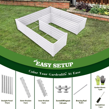 A ANLEOLIFE 6 Set U-Shaped Galvanized Raised Garden Beds Outdoor,6x6x1.5ft Large Metal Planter Box for Planting Vegetables Flowers Herb, Anti-Rust & Easy-Setup, Antique White