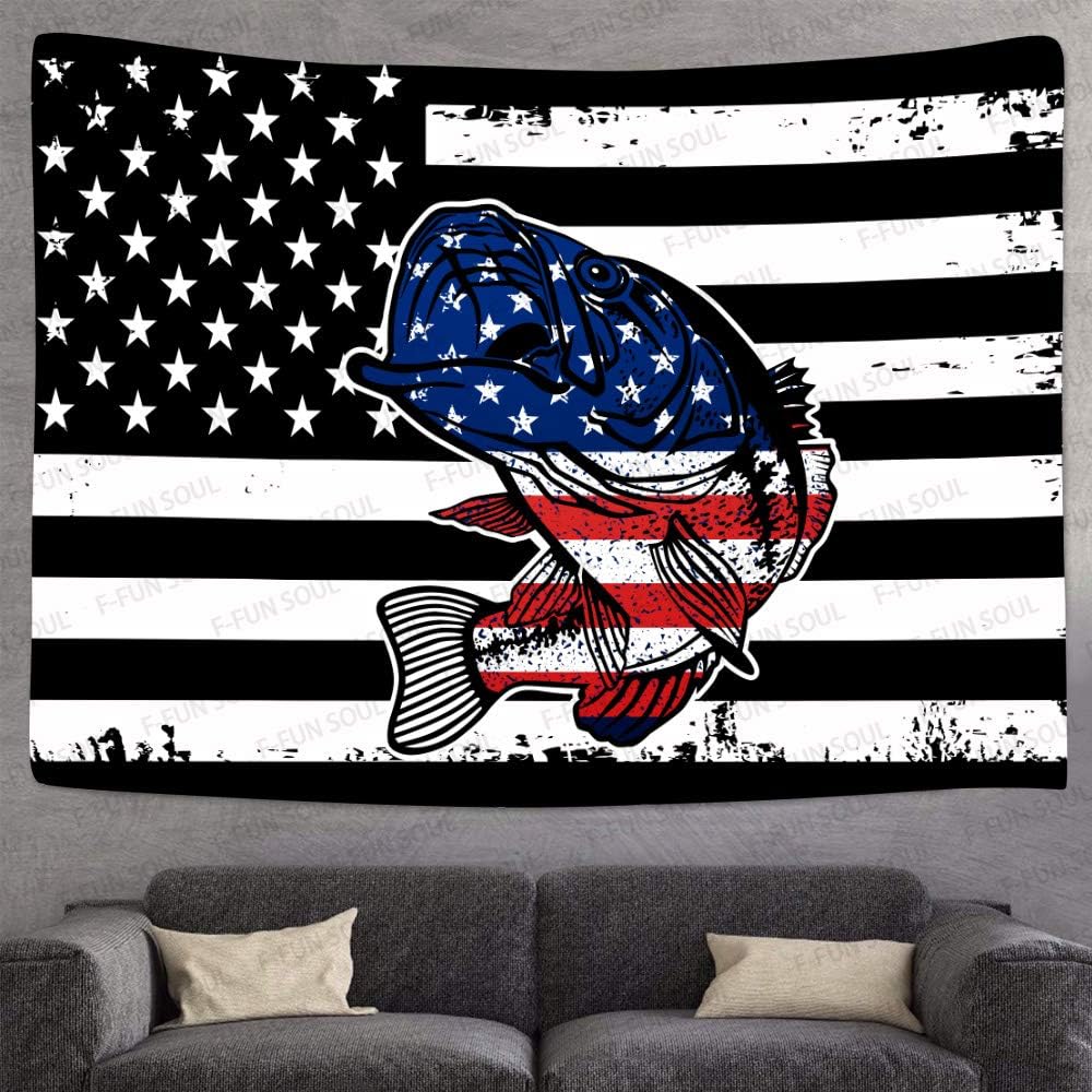 F-FUN SOUL Bass Fishing Tapestry, Large 80x60in Soft Flannel Wall Hanging for Living Room Bedroom Decor GTZYFS1306