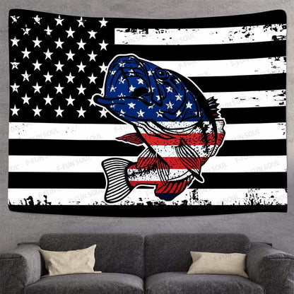 F-FUN SOUL Bass Fishing Tapestry, Large 80x60in Soft Flannel Wall Hanging for Living Room Bedroom Decor GTZYFS1306
