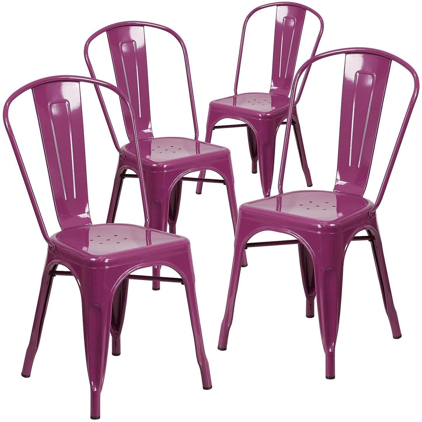 Flash Furniture Blake Commercial Grade 4 Pack Purple Metal Indoor-Outdoor Stackable Chair