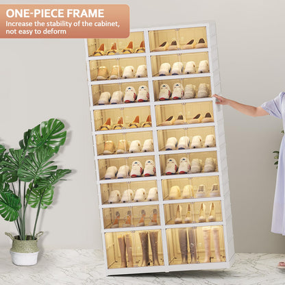 SYNCVIBE Collapsible Shoe Rack Organizer 9 Tiers-36 Pairs Foldable Shoe Cabinet with Doors, Large Plastic Folding Shoe Cabinet, Easy Assembly Shoe Shelves Organizer for Entryway, Living Room
