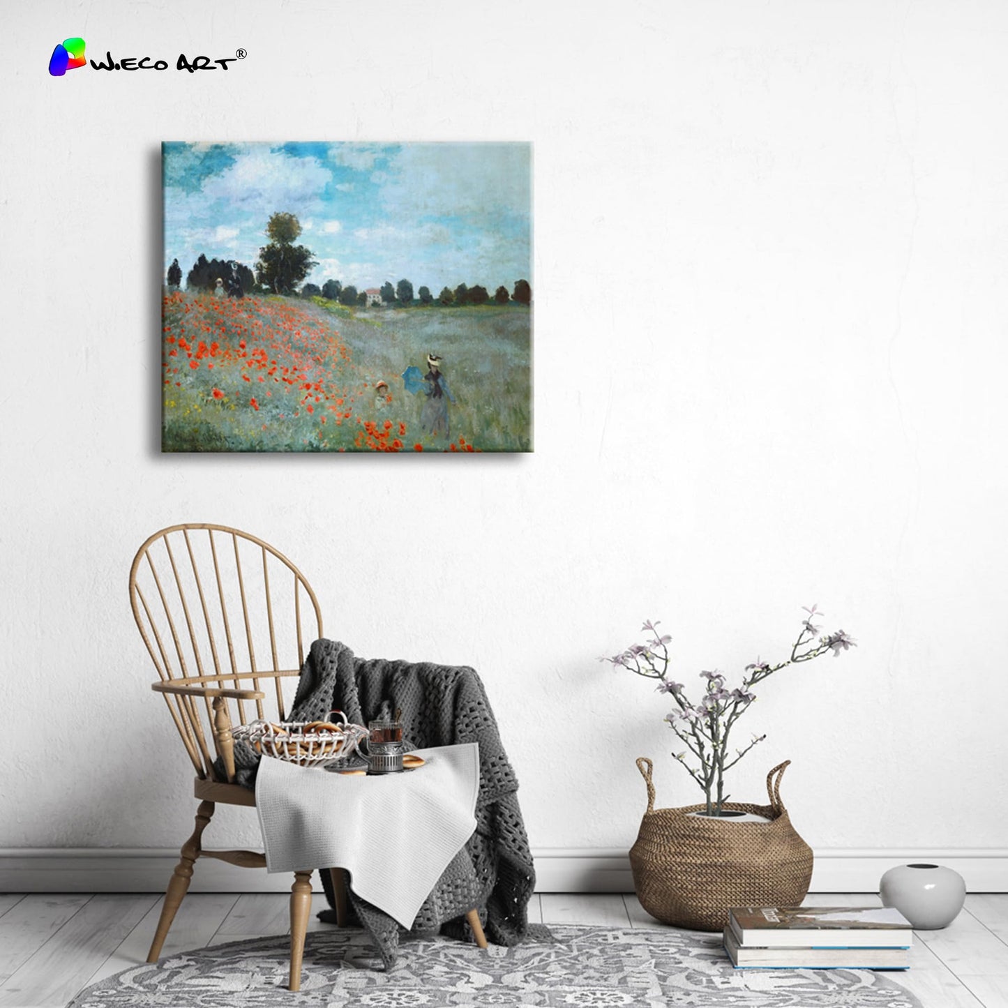 Wieco Art Framed Wall Art The Poppy Field Near Argenteuil Canvas Prints of Claude Monet Floral Oil Paintings Classic Flowers Landscape Pictures Artwork for Bedroom Home Decorations
