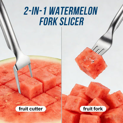 Watermelon Fork Slicer Cutter, 2-in-1 Stainless Steel Watermelon Slicer & Fruit Fork, Summer Kitchen Gadget for BBQ Parties, Camping & RV Adventures