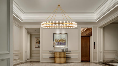 AEULYTIR 70 Inch Gold Wagon Wheel Chandelier with Crystal Shade, 72 Lights, Modern Farmhouse Style, Ideal for Dining Room, Kitchen, Entryways