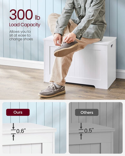 VASAGLE Storage Chest, 29.9 Inches Width Storage Bench, Entryway Bench with 2 Safety Hinges, Shoe Bench, Farmhouse Style, for Entryway, Bedroom, Living Room, Cloud White ULHS11WT