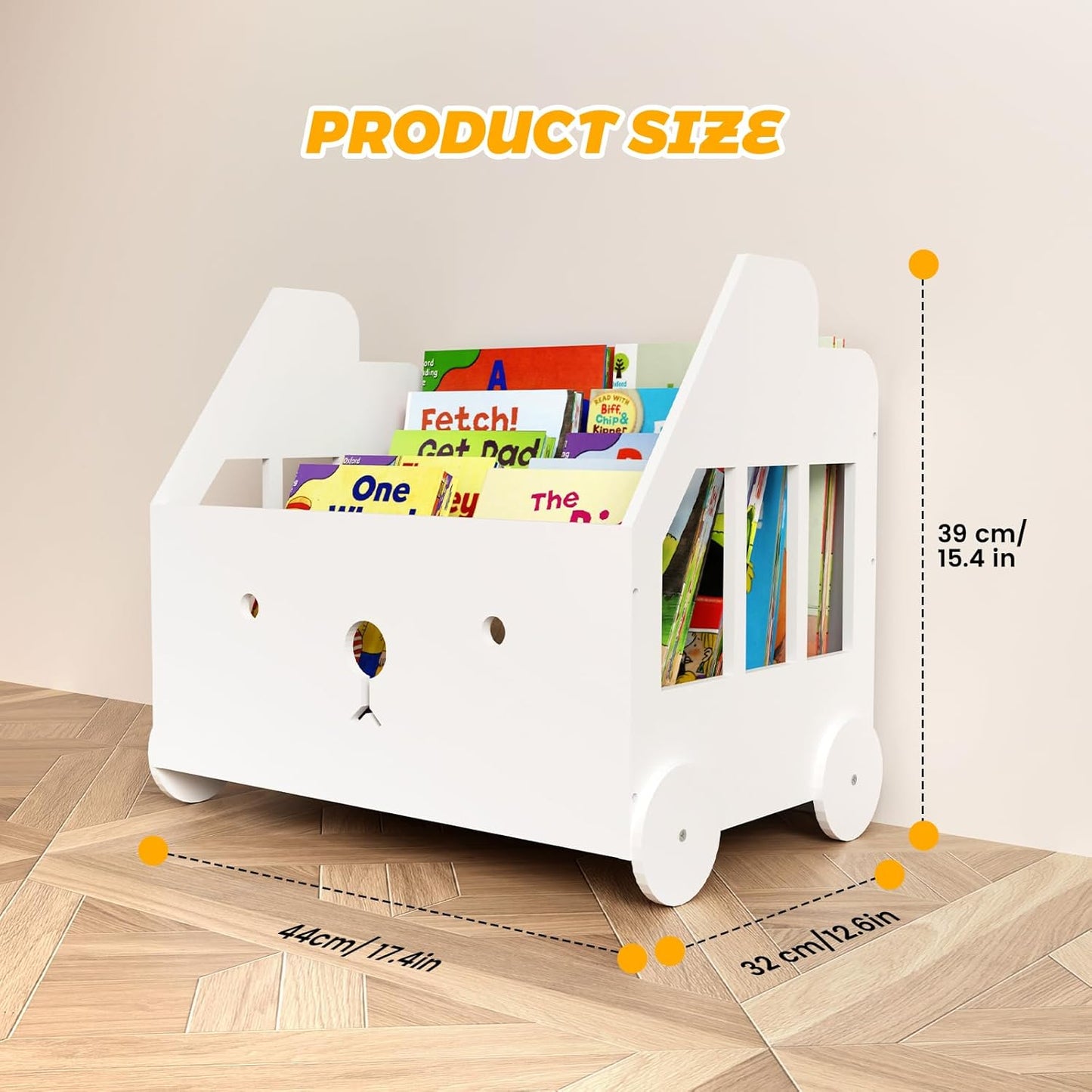 Jomzuci 4 Wooden Kids Bookshelf Bookcase, Toddler Montessori Bookshelf, Nursery Book Shelves with Adjustable Dividers
