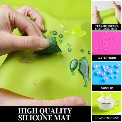 LEOBRO Silicone Mat for Crafts, 3 PCS 23.4” x 15.6” Large Silicone Mats, Craft Mats for Resin Molds, Clay, Dough, Jewelry Making, Sculpture Casting, Hot Pink & Green & Blue