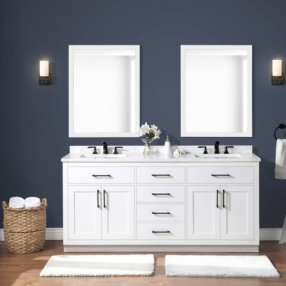 OVE Decors Athea 72" Double Undermount Sink Bathroom Vanity with Cultured Marble Countertop, Backsplash, Power Bar, in Almond Latte Finish