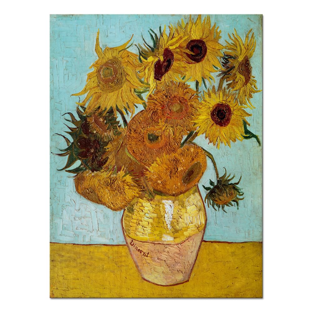 Wieco Art Framed Wall Art Canvas Prints of Sunflower by Vincent Van Gogh Paintings Reproduction Abstract Wall Decorations for Living Room Golden Frame