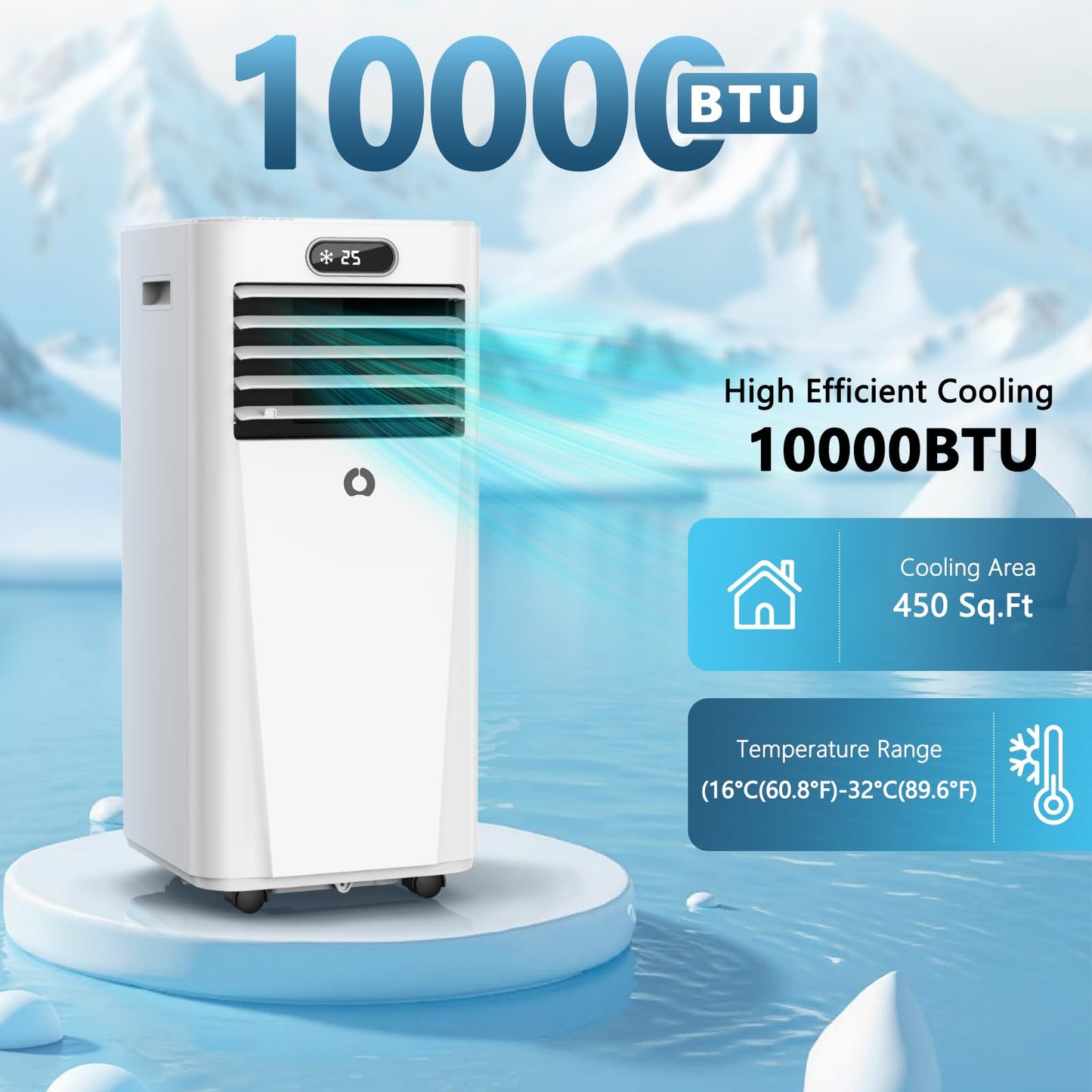 Portable Air Conditioners,10,000 BTU 3-in-1 Portable AC unit for Rooms up to 450 Sq. Ft, Featuring 24H Timer, Smart Sleep Mode, Window Kits Included, Perfect for Bedrooms, Kitchens, and Apartments