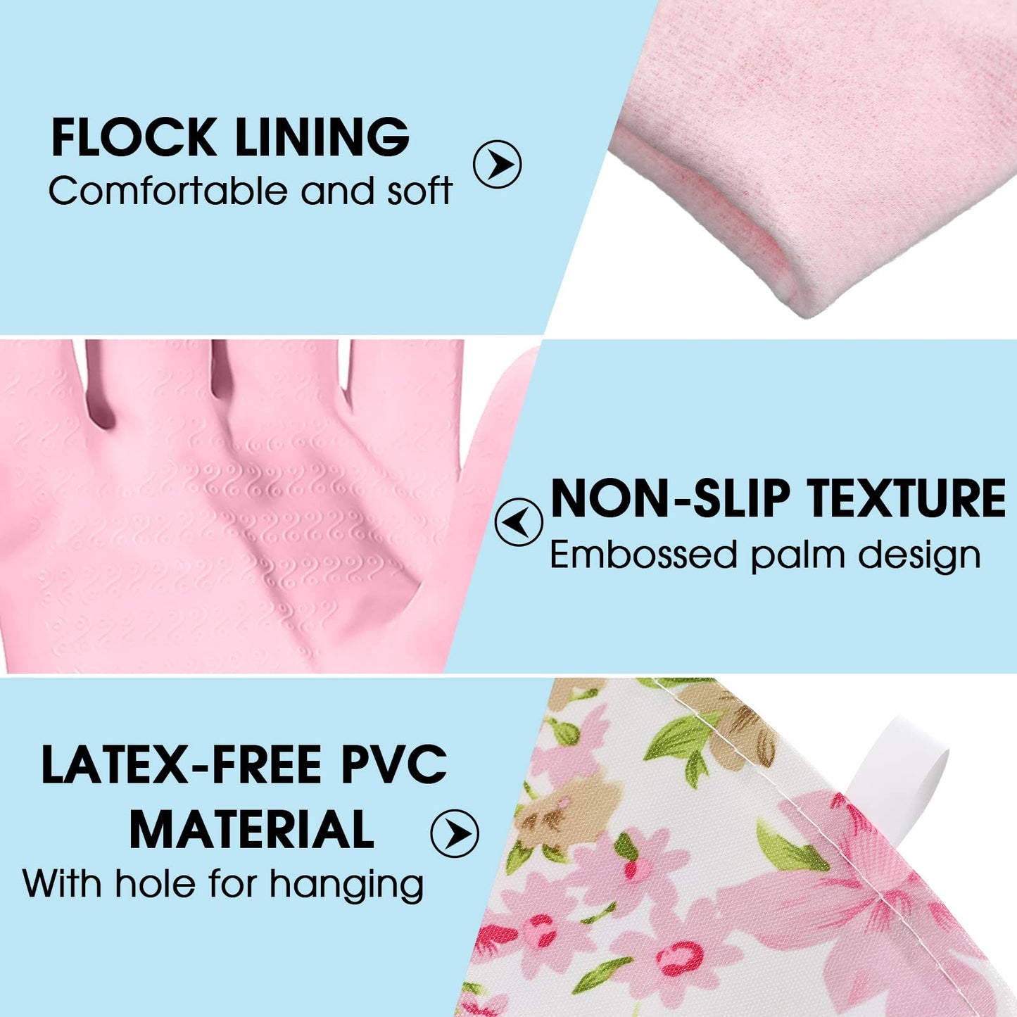 Mimorou 9 Pairs Household Dishwashing Rubber Gloves Long Cuff and Flock Lining Cleaning Gloves Reusable Waterproof