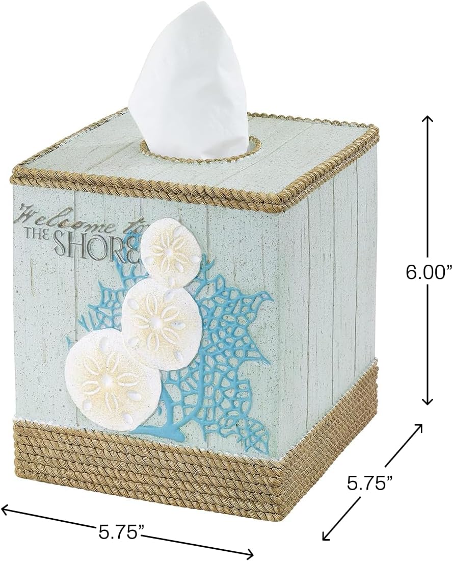 Avanti Linens Beachcomber Collection Tissue Box Cover, Guest Bathroom Essentials, Beach Inspired Home Decor