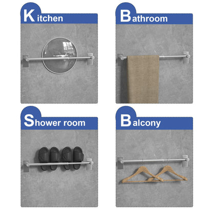 Adhesive Adjustable Towel Bar, HOMOTEK Economical Self Stick Bathroom Towel Holders, Towel Rod Size from 12 Inch to 22 Inch Single Rack Hanger for Kitchen(1 Pack Brushed Stainless Steel)