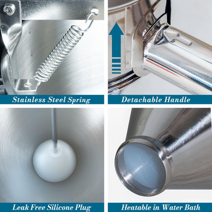 WIHBOIR Stainless Steel Pancake Batter Dispenser with Squeeze Handle and Multi-Nozzle, for Pancakes, Cupcakes, and Baked Goods. 40 oz