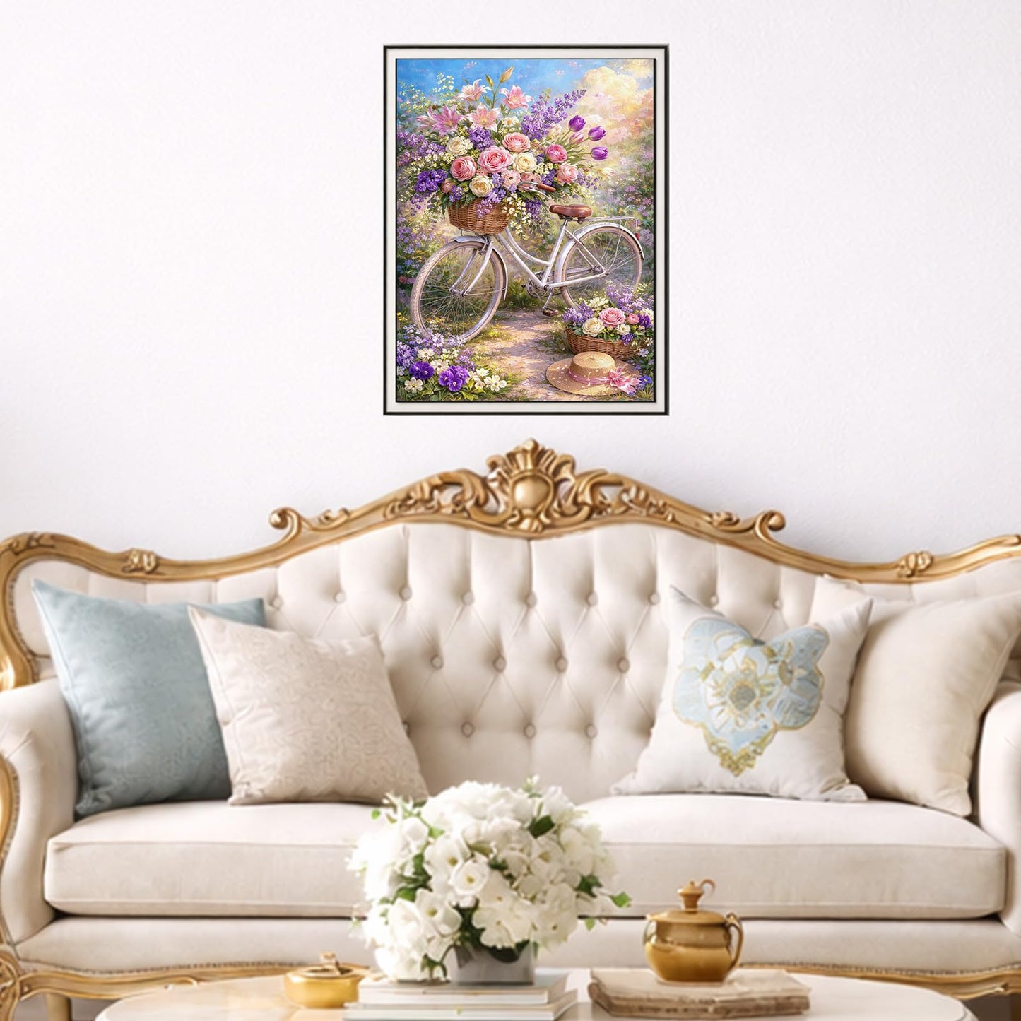 IOHEFY Flower Bicycle Diamond Painting 12 x 16 Inch Full Drill Acrylic Diamond Art Floral Garden Bike Basket Crystal Rhinestone Spring Flower Nano Pearlescent Canvas