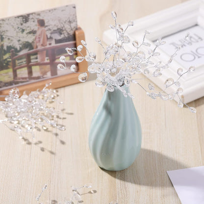 Kisangel White Artificial Flowers, 50Pcs Stem with Crystal Acrylic Bead Drop for Wedding Party Decoration