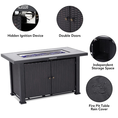 44" Propane Fire Pit Table, 50000BTU Rectangle Fire Table with Cover & Rain Cover, Sturdy Steel and Iron Fence Surface, CSA Safety Certified, Companion for Your Garden