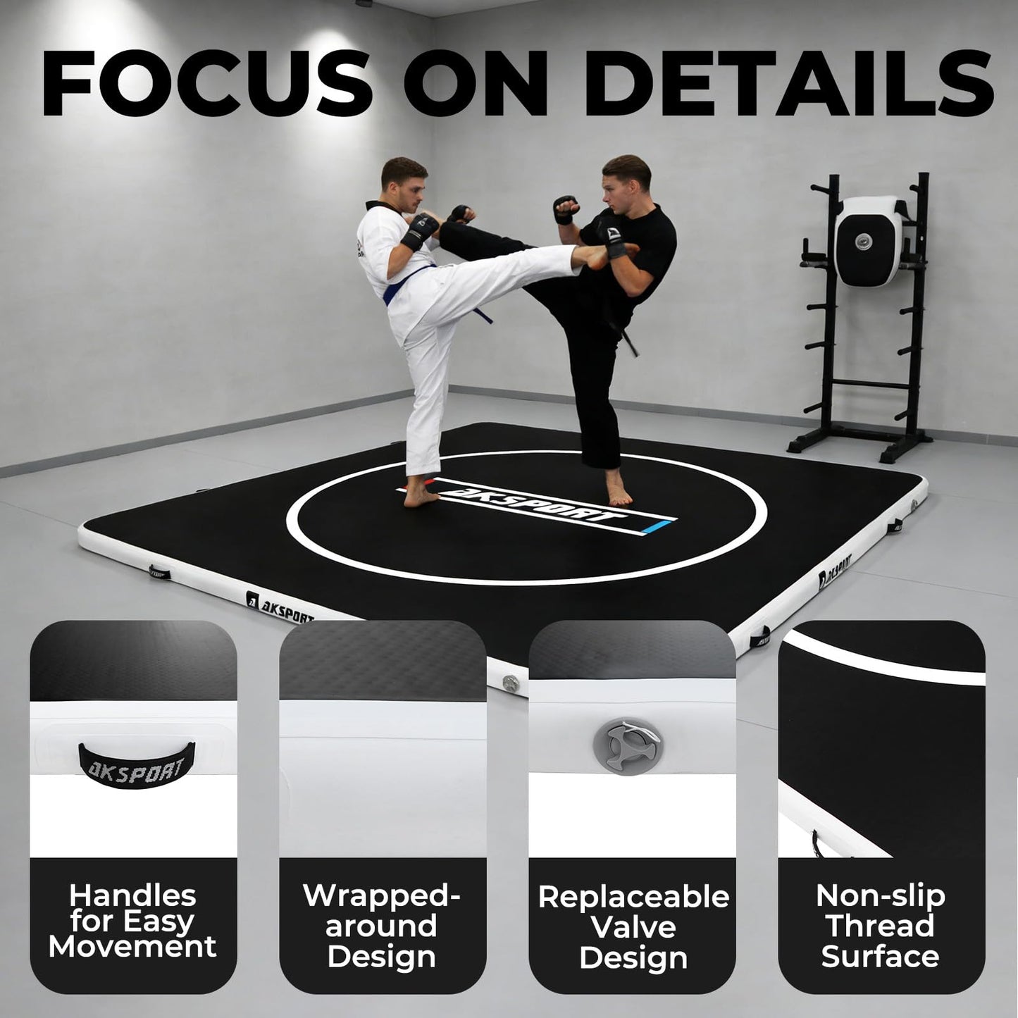 AKSPORT Inflatable Wrestling Mat 10x10 FT, Wrestling Mat for Home, Thick Jiu Jitsu Training Mat for BJJ, MMA, Boxing, Grappling, Judo, Indoor Outdoor Gym Mat