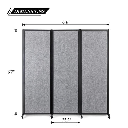 Strongbird Room Partition,Office Divider,Portable Commercial Screen Dividers,Privacy Partition Separator,Classroom School Dividers,6'4"L* 6'7"H,3 Panel,Light Grey