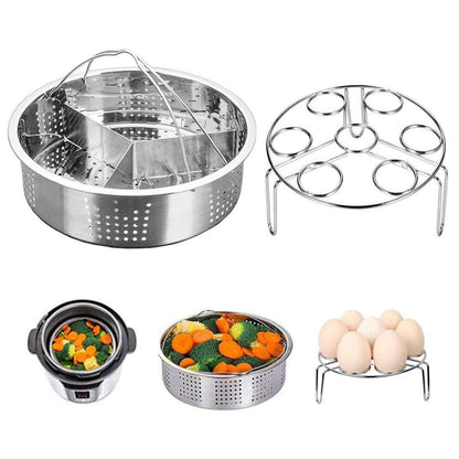 Steam Baskets with Egg Steam Rack, Food Grade Stainless Steel Steam-Holder Tray Trio Separator Set, Cooking Accessories for Vegetable, Fish, Meat Compatible with Instant Pot, Electric Pressure Cooker