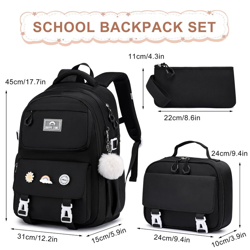 MOMUVO School Backpack Set for Girls,3pcs Bookbag with Lunch Box Pencil Case Kids School Bag Set