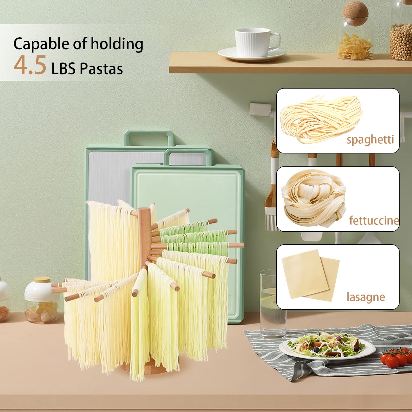 Yoikun Pasta Drying Rack, Homemade Fresh Spaghetti Stand Dryer Noodle Hanger for Kitchen with 16 Arms, Quickly Set Up for Drying Pasta and Cooking, Special Design for Large Storage