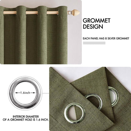 MIULEE Blackout Curtains - 100% Thermal Insulated Linen Texture Drapes | Light Olive Green, 52x84 Inch (2 Panels)