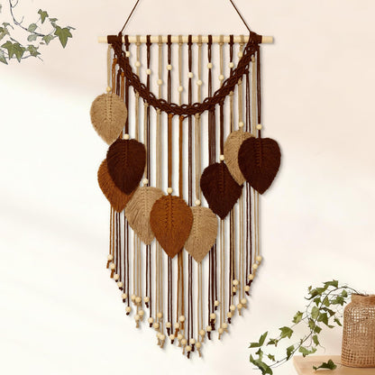 Weldomcor Macrame Wall Hanging Boho Leaf Woven Tapestry, Bohemian Chic Home Decor Modern Handmade Leaves Feather Wall Art Decorations for Bedroom Living Room Apartment Ornament 16.5" W X 31.5" L