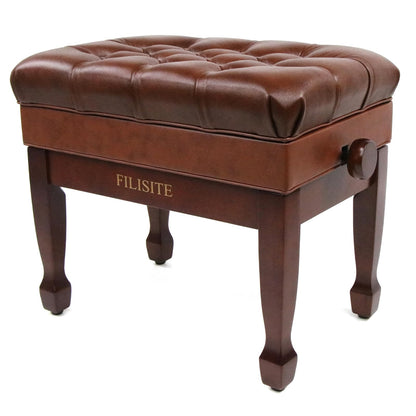 FILISITE Genuine Leather Adjustable Piano Bench with Storage Compartment, Heavy Duty Solid Wooden Keyboard Stool with Padded Cushion Seat (Brown)