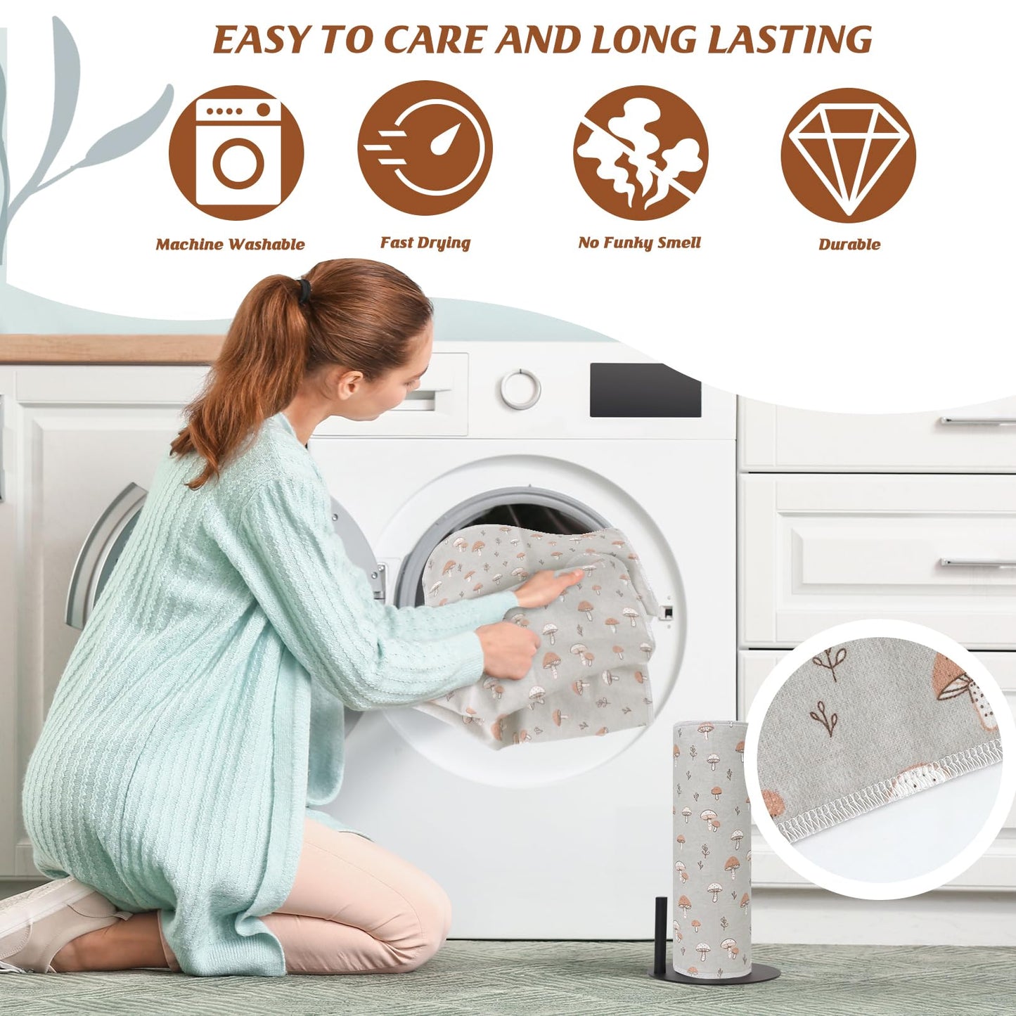 Paper Towels Washable Roll: 25Pack Cotton Cloth Paper Towels 11.8x11.8In Absorbent Soft Flannel Paperless Towels (Mushroom)