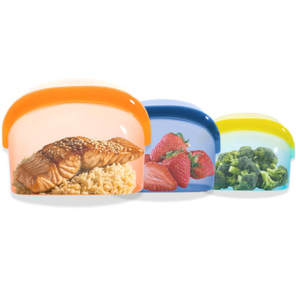 Reusable Silicone Food Storage Bags (3-Pack) | Stand-Up Wide Bottom Leakproof Silicone Freezer Bags | BPA-Free Microwave & Dishwasher Safe | Eco-Friendly Airtight Snack & Meal Prep Bags