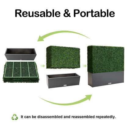 ODQPIS Artificial Boxwood Hedge Wall with Dark Grey Planter Box, Greenery Fake Faux Grass Panels Backdrop Divider 48" WX48 HX14 D