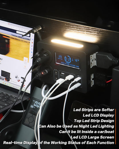 IZTOSS 12V 100W Multifunction Mini Power Box Camping Electrical Power System with LED Lighting USB-C and QC3.0 Ports Cigarette Socket Anderson Port for Camper RVs Pickup Trucks 4WD Canopy Caravan