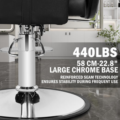 Tythical Reclining Salon Chair for Hair Stylist, Heavy Duty Hair Barber Chair with Adjustable Headrest, 360 Degree Swivel Beauty Spa Equipment Max Load 440Lbs, Black Silver