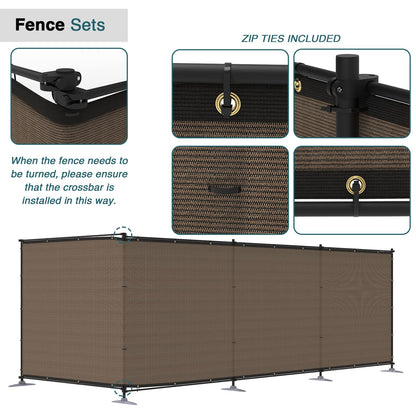 ECOOPTS Privacy Fence Set with Poles and Rails Ground Spikes Fence Kit for Garden Patio Pool Yard (5'Hx12'L, Brown)