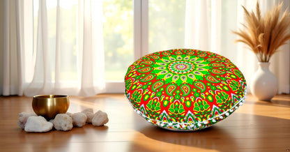 22" CRAFT KALA Round Mandala Comfort Meditation Floor Pillow Cover, Large Pillows Seating Cover for Adults, Cushions