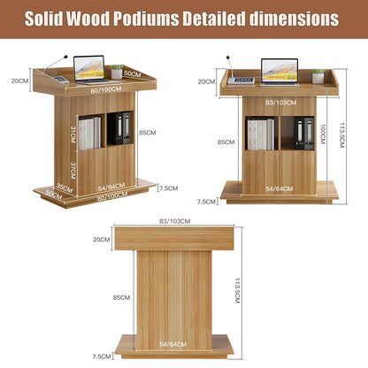 Pulpit Podium Wooden Podium Floor Standing Podiums Teacher Podium Lectern Lecterns & Podiums Church Podium and Pulpits with Wire Holes and Storage (White, L39.4″×W19.68″×H44″)