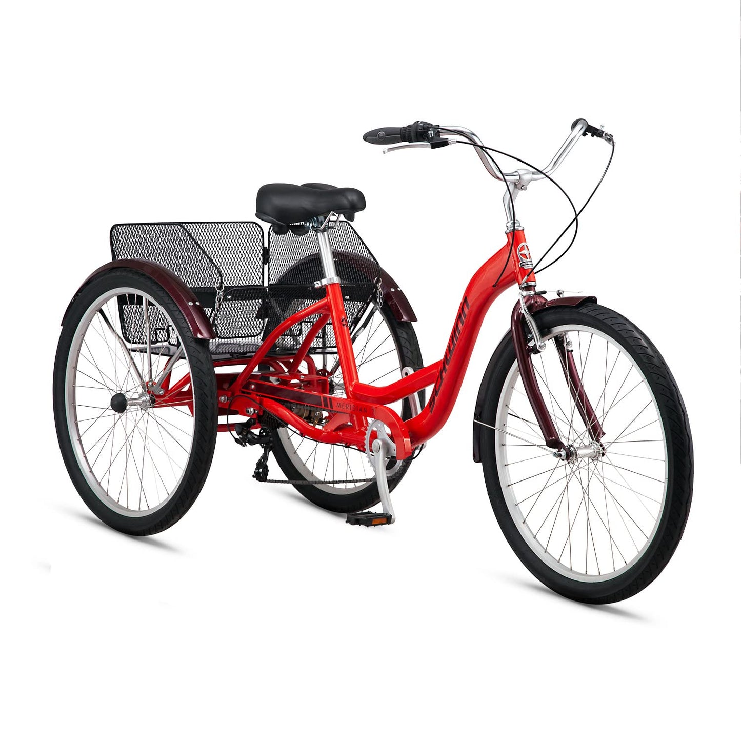 Schwinn Meridian Adult Tricycle, 26 Inch Bike for Women and Men, 7-Speed Adult Trike, Low Step-Through Frame, Springer Cruiser Seat, Upright Riding Position, Bike with Basket, Tricycle for Adults