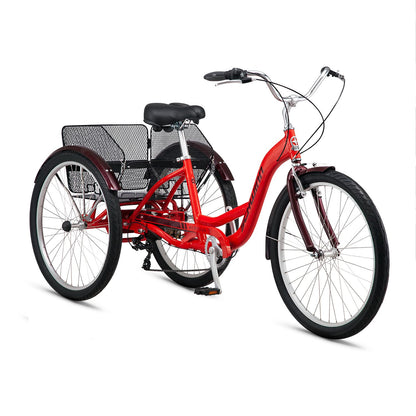 Schwinn Meridian Adult Tricycle, 26 Inch Bike for Women and Men, 7-Speed Adult Trike, Low Step-Through Frame, Springer Cruiser Seat, Upright Riding Position, Bike with Basket, Tricycle for Adults