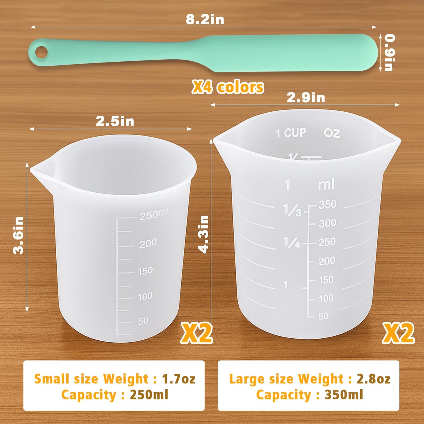 Palksky Silicone Chocolate Melting Cup Set with 4 Silicone Measuring Cups (250ml & 350ml) and 4PCS Heat-Resistant Jar Spatulas, Non-Stick Baking Tools for DIY Chocolate, Butter & Cream Mixing